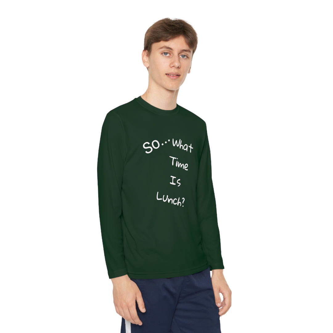 What time is lunch? Youth Long Sleeve Competitor Tee