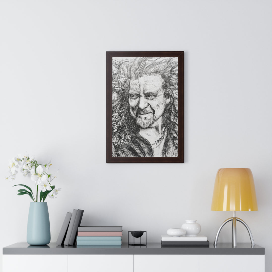 Vertical Poster - Robert Plant B&W Rock and Roll Series Framed Art Print
