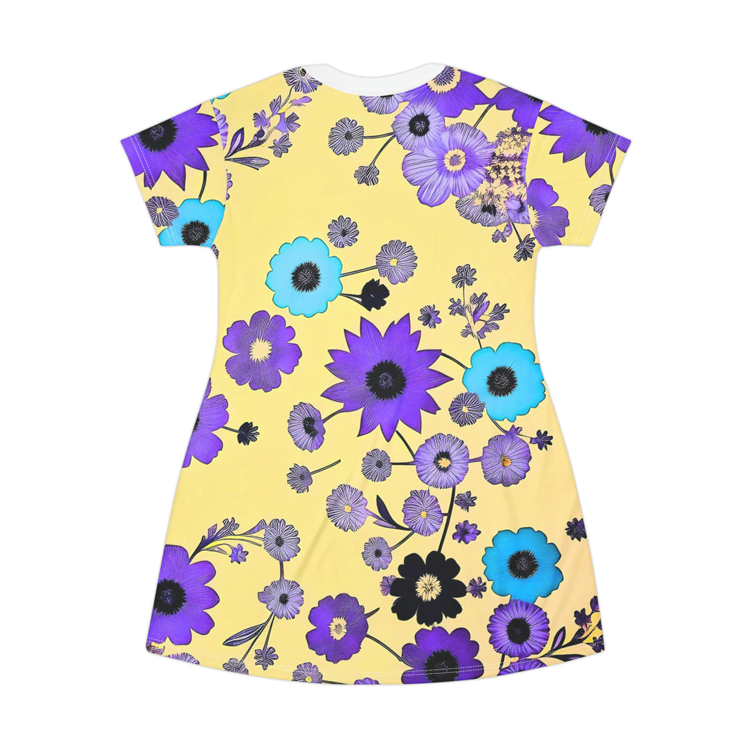 Purple Flowers Dancing on Sunshine T-Shirt Dress (AOP)