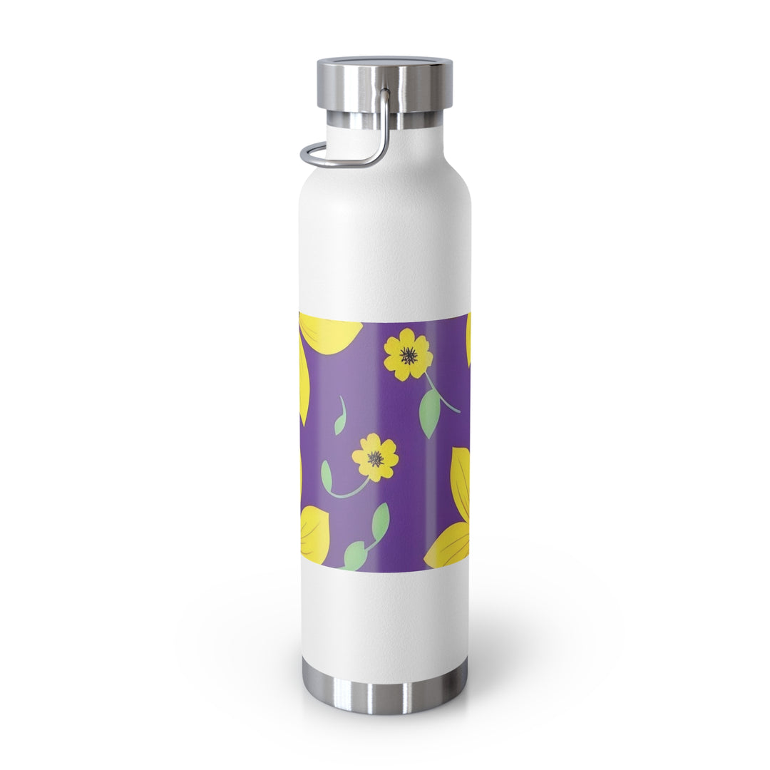 Yellow Floral on Purple, no quotes Copper Vacuum Insulated Bottle, 22oz