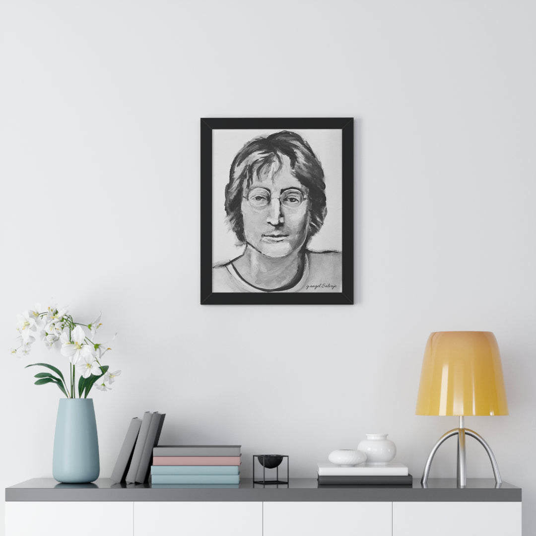 Vertical Poster - John Lennon Portrait by g angel Salvaje Black and White Rock and Roll Series