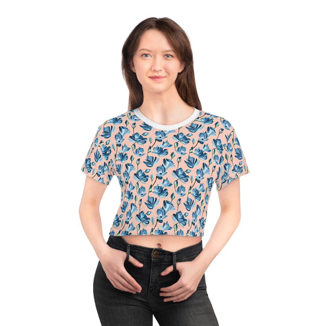 Blue Rose Buds, Women's Crop Tee (AOP)