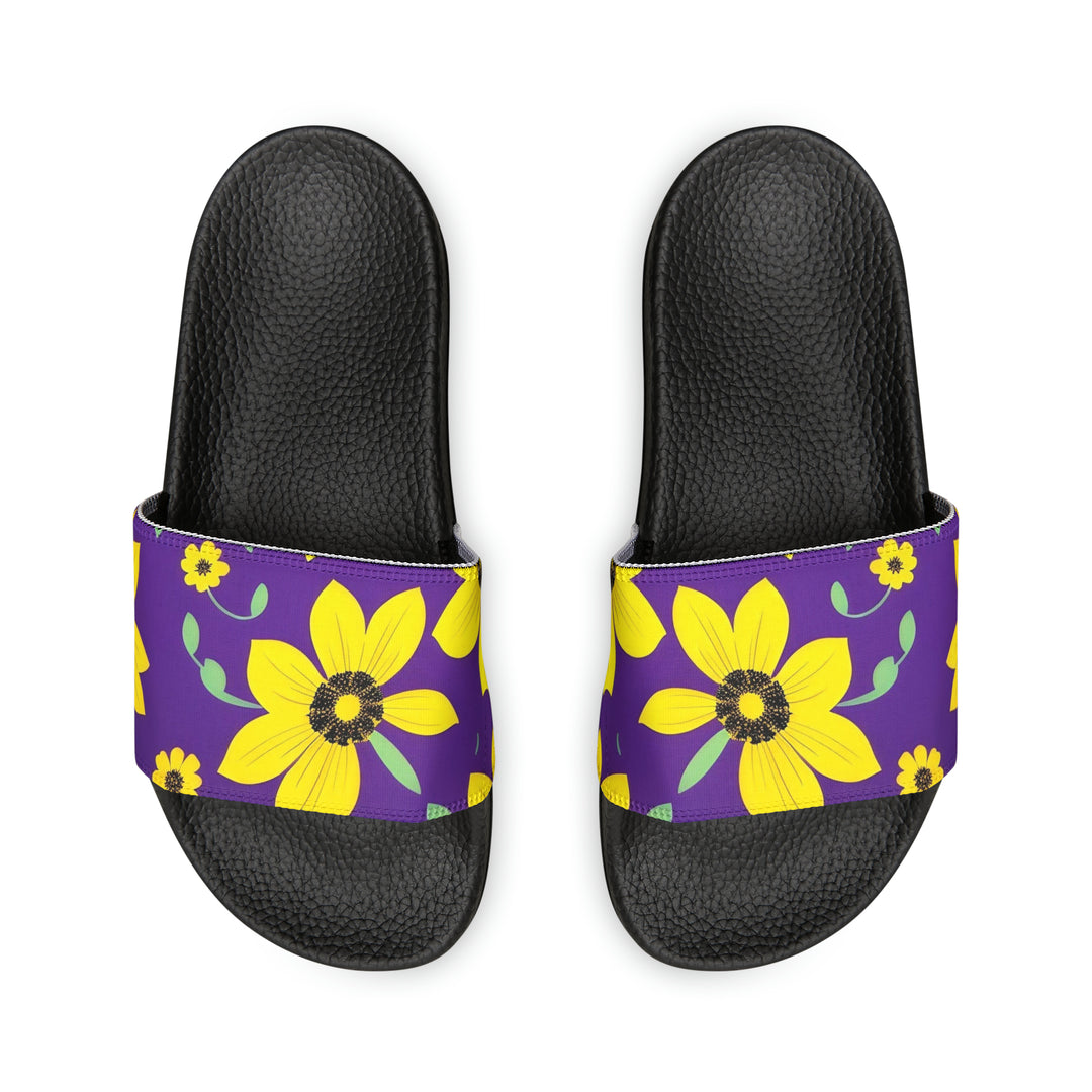Yellow Floral on Purple Youth PU Slide Sandals