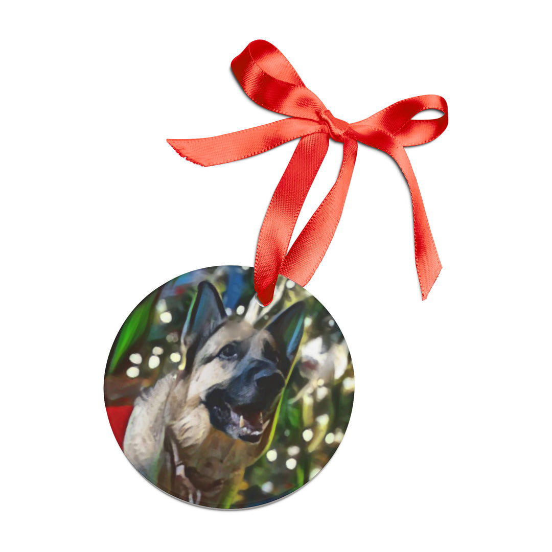 German Shepard in ugly sweater, Acrylic Ornament with Ribbon