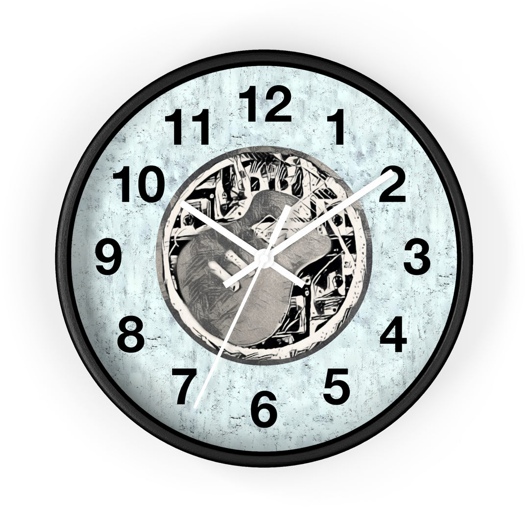 Grey Little Sketchy Guitar onTextured Blue Wall Clock