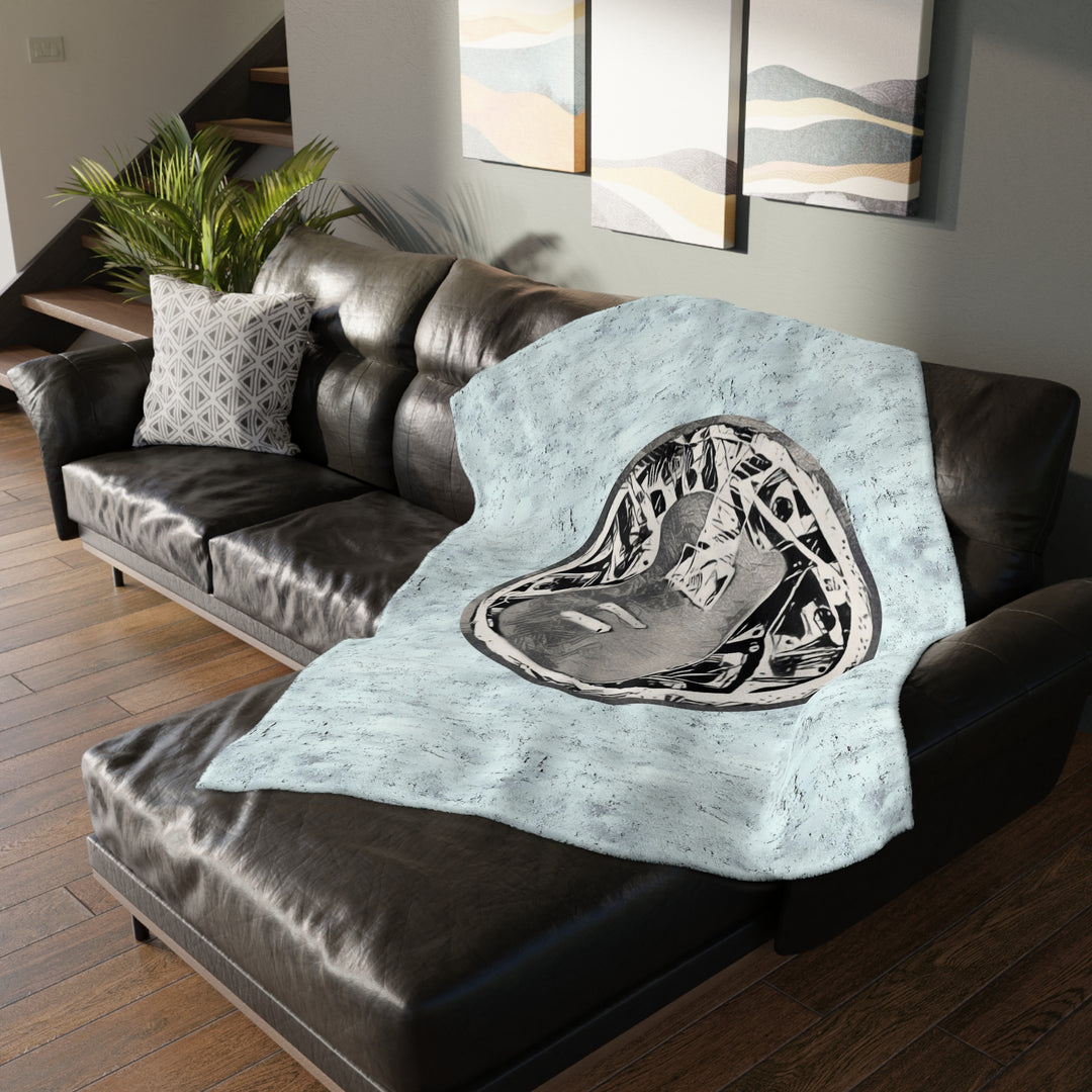 Grey Little Sketchy on Textured Blue Velveteen Minky Blanket (Two-sided print)