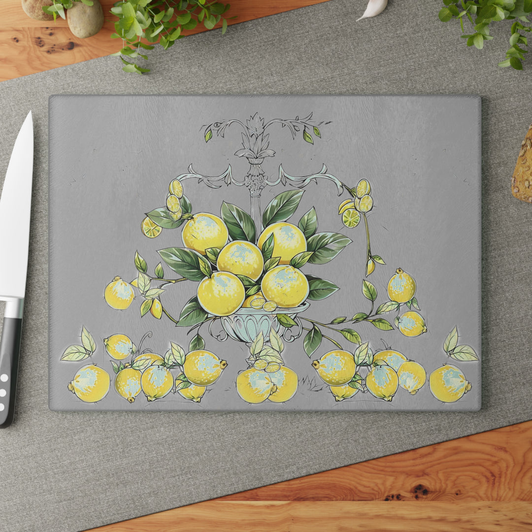 Grey Bunches of Lemons Centerpiece Glass Cutting Board