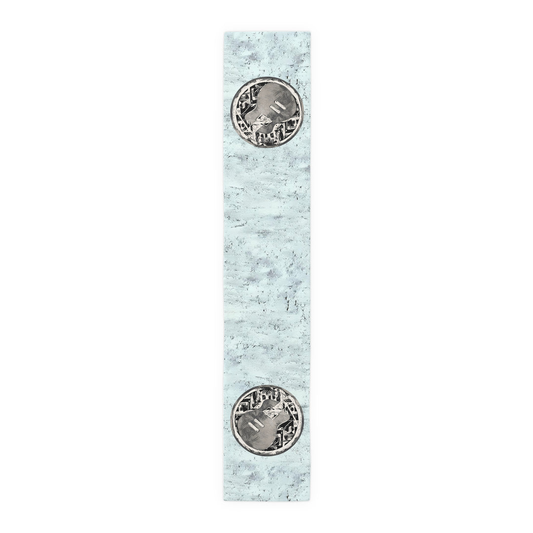 Grey Little Sketchy on Textured Blue Table Runner (Cotton, Poly)