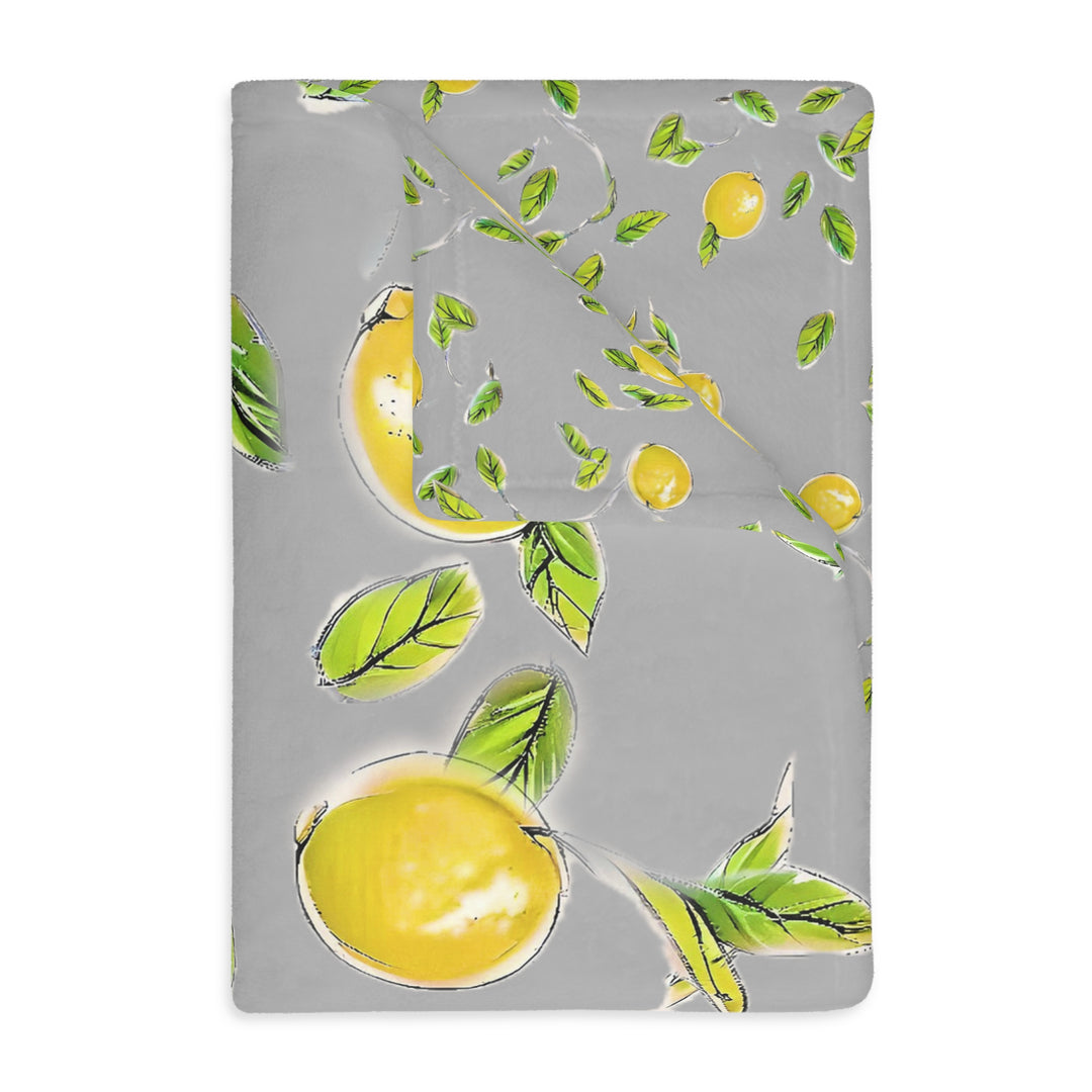 Grey Lemon Velveteen Minky Blanket (Two-sided print)