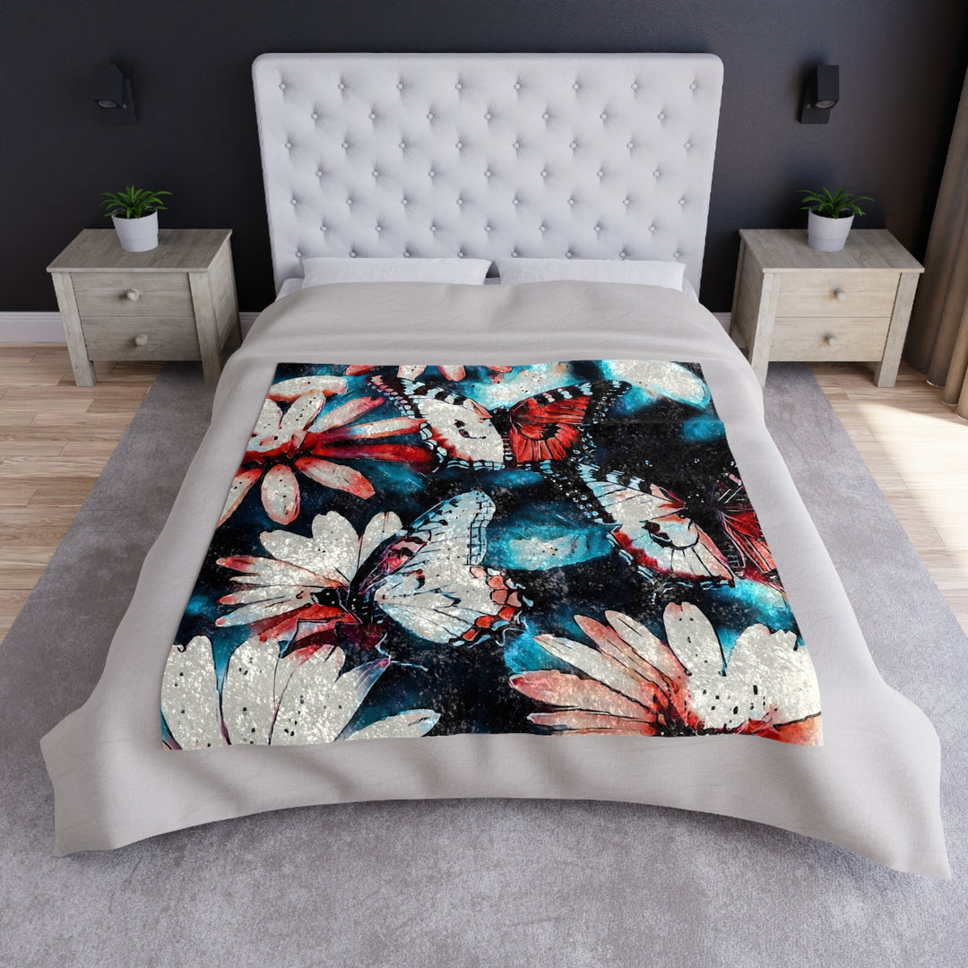Butterflies and Daisies Crushed Velvet Blanket