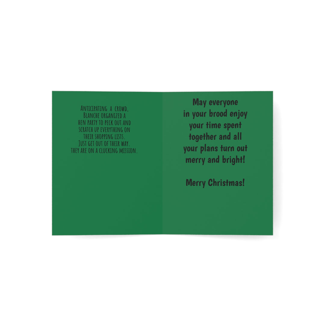 Chicken House Narratives Christmas Greeting Cards - Nosey Blanche and the Shopping Hen Party Design (Greeting Cards)