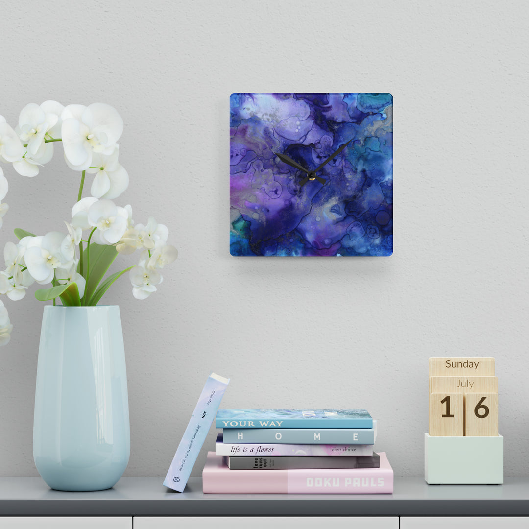 Purple Haze and Turquoise Plumes Acrylic Wall Clock