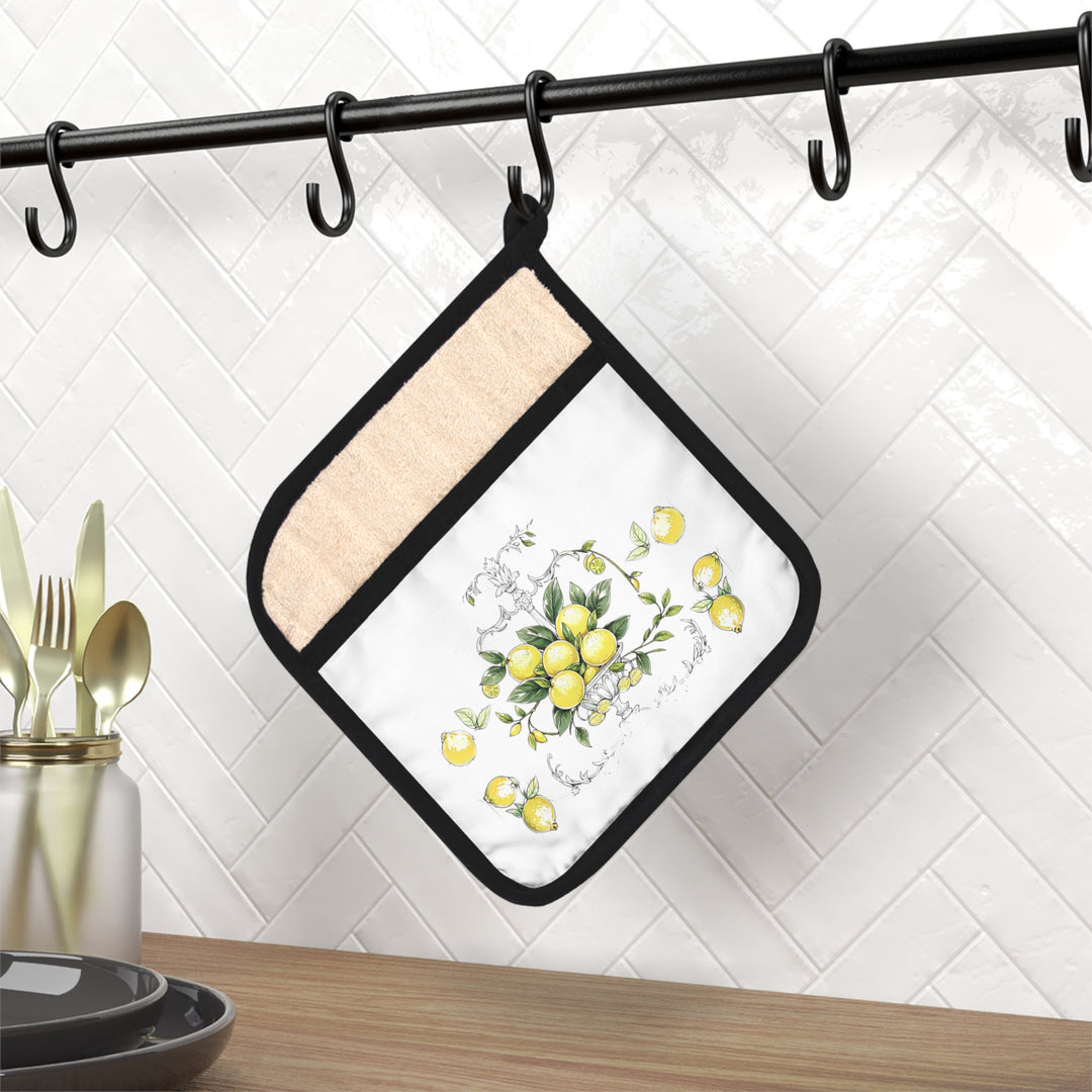 Bunches of Lemons centerpiece print  pot Holder with Pocket