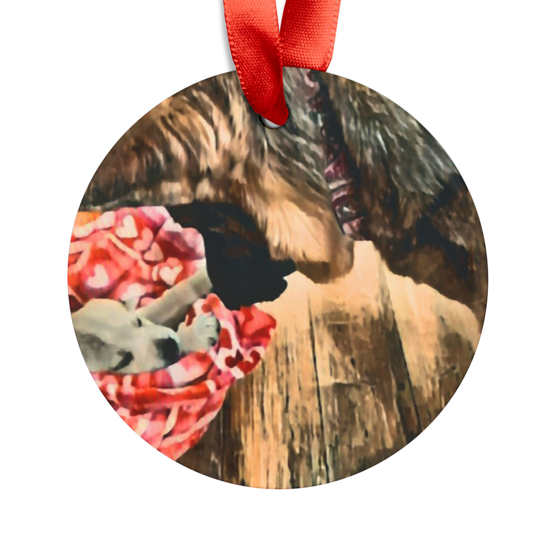 German Shepard got a pup , Acrylic Ornament with Ribbon
