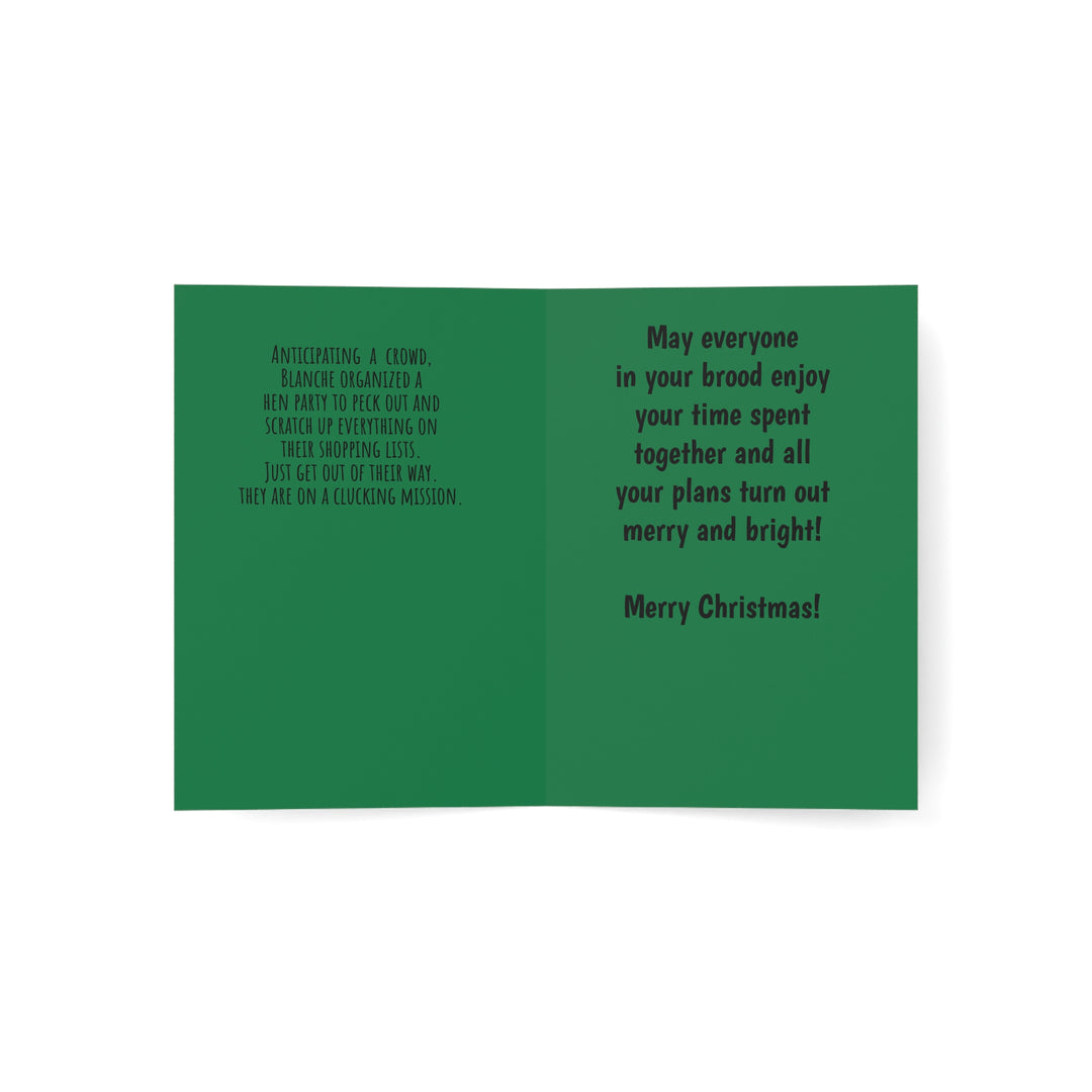 Chicken House Narratives Christmas Greeting Cards - Nosey Blanche and the Shopping Hen Party Design (Greeting Cards)