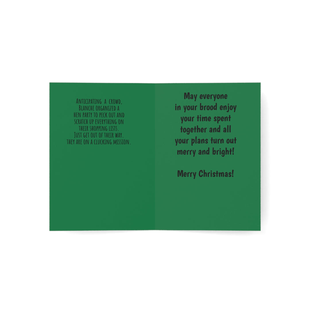 Chicken House Narratives Christmas Greeting Cards - Nosey Blanche and the Shopping Hen Party Design (Greeting Cards)