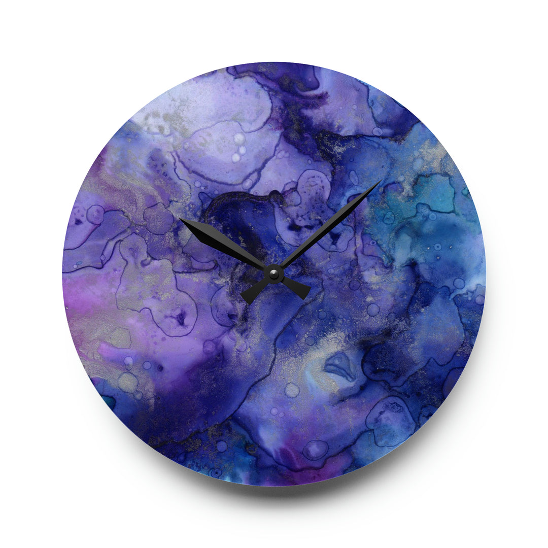 Purple Haze and Turquoise Plumes Acrylic Wall Clock