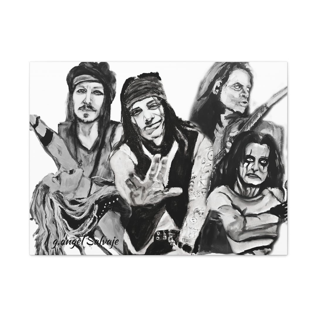 Canvas Wall Art - Alice Cooper and Guitarists Black and White Rock and Roll Series Painting