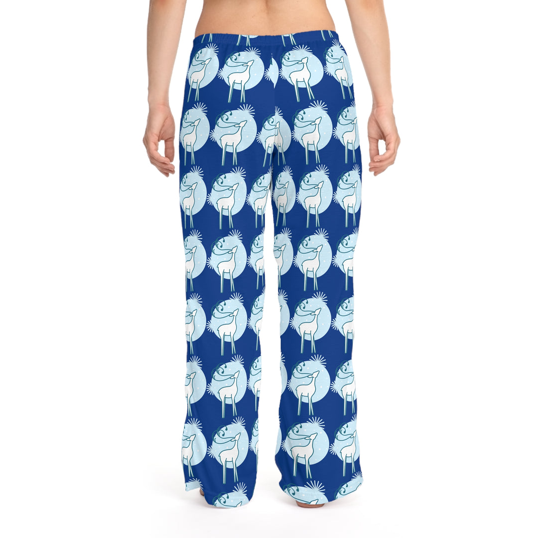 Dark Blue Women's Reindeer in the Snow Christmas Pajama Pants (AOP)