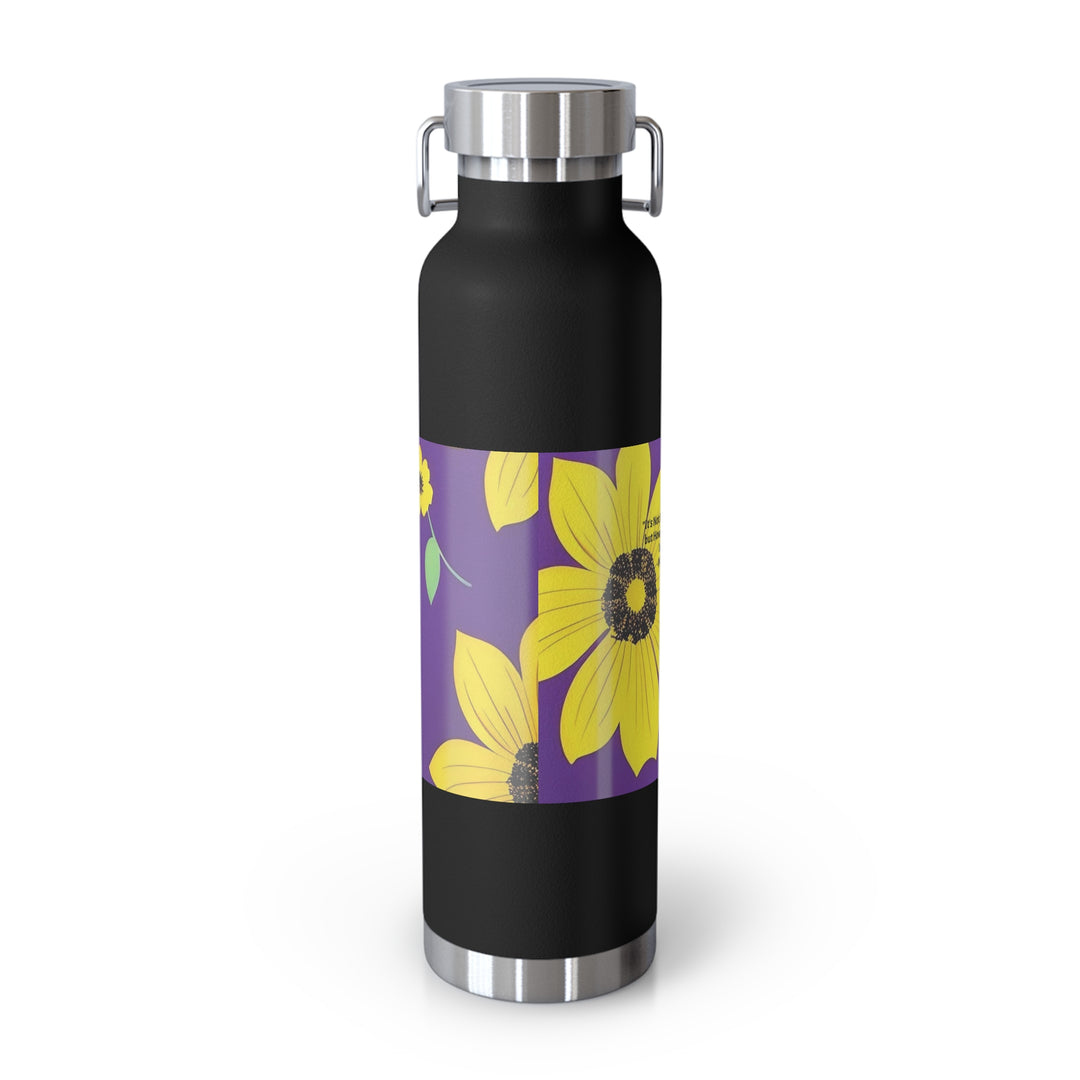 Yellow Floral Inspirational Quotes Copper Vacuum Insulated Bottle, 22oz