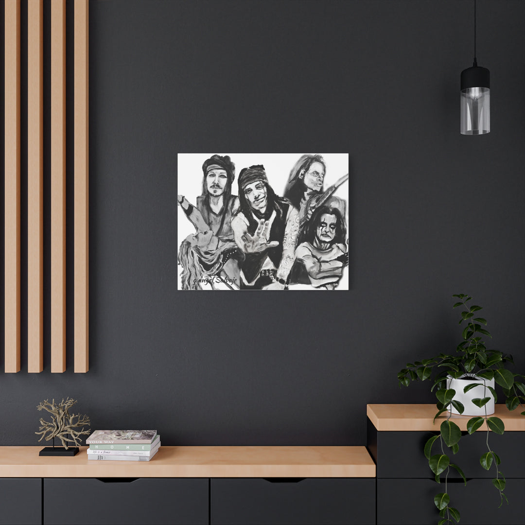 Canvas Wall Art - Alice Cooper and Guitarists Black and White Rock and Roll Series Painting