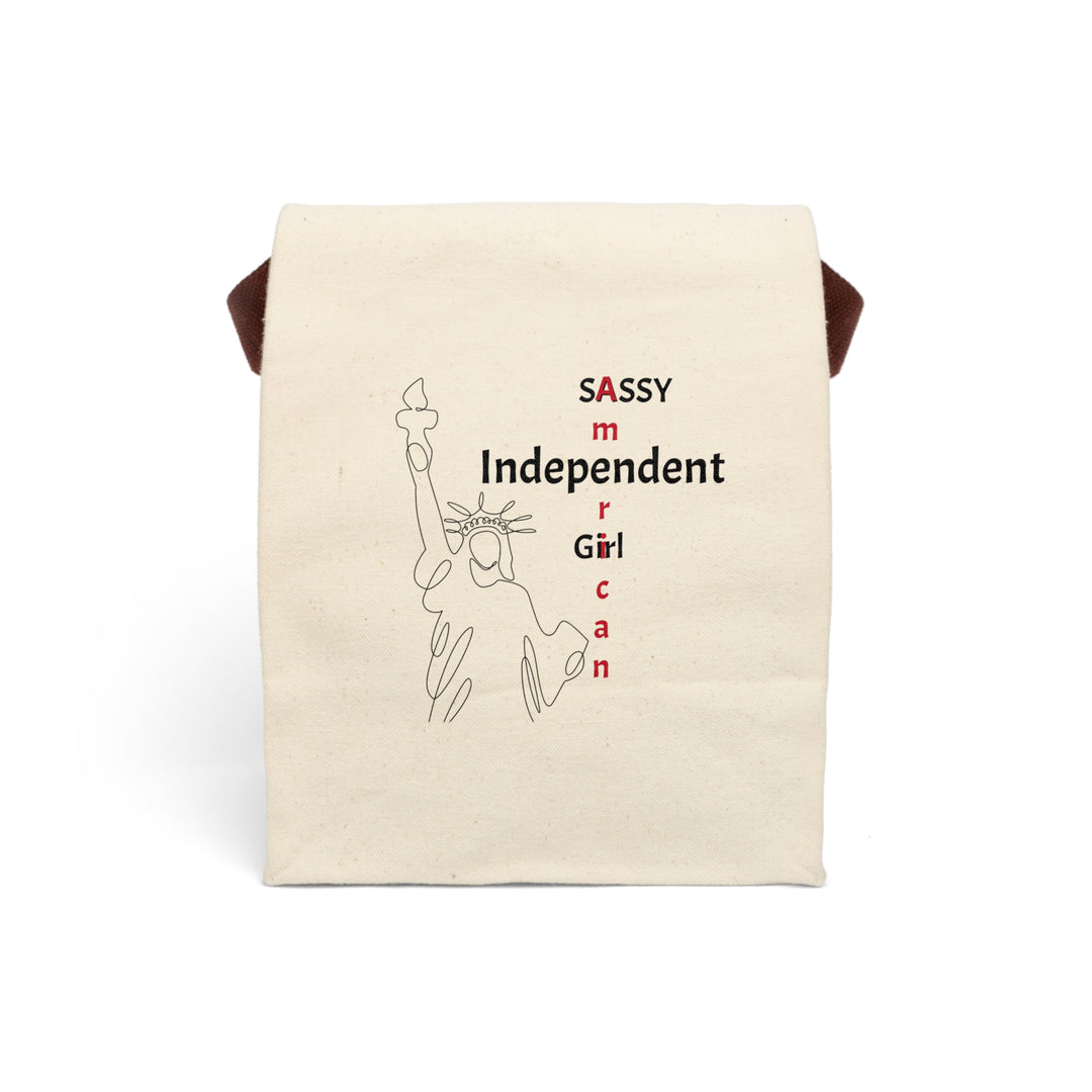 Independent Sassy American Girl Patriotic Canvas Lunch Bag With Strap