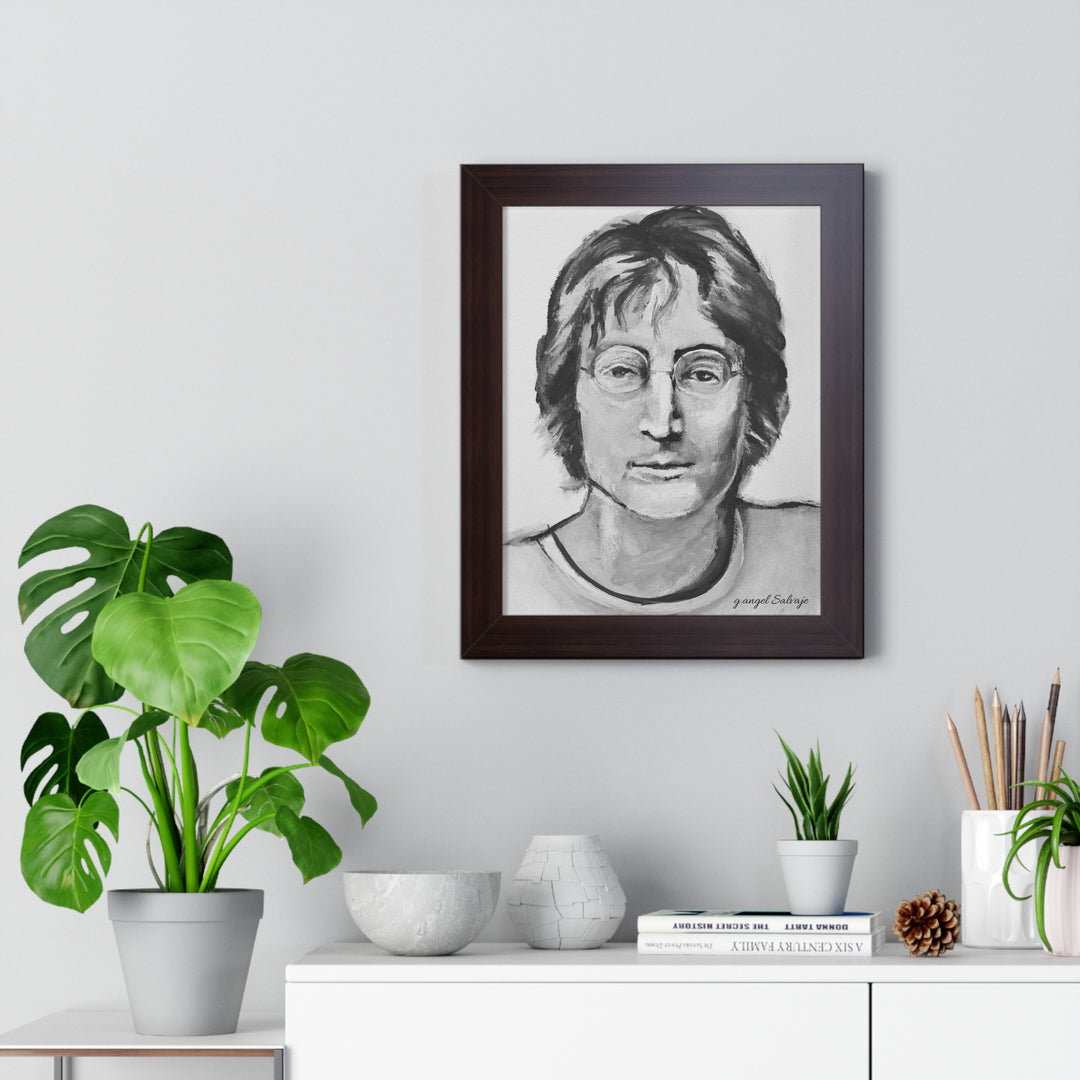 Vertical Poster - John Lennon Portrait by g angel Salvaje Black and White Rock and Roll Series