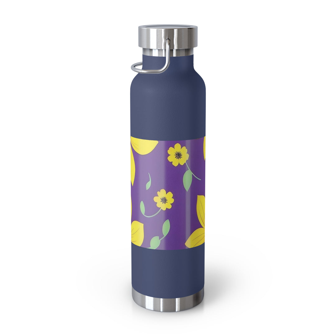 Yellow Floral on Purple, no quotes Copper Vacuum Insulated Bottle, 22oz
