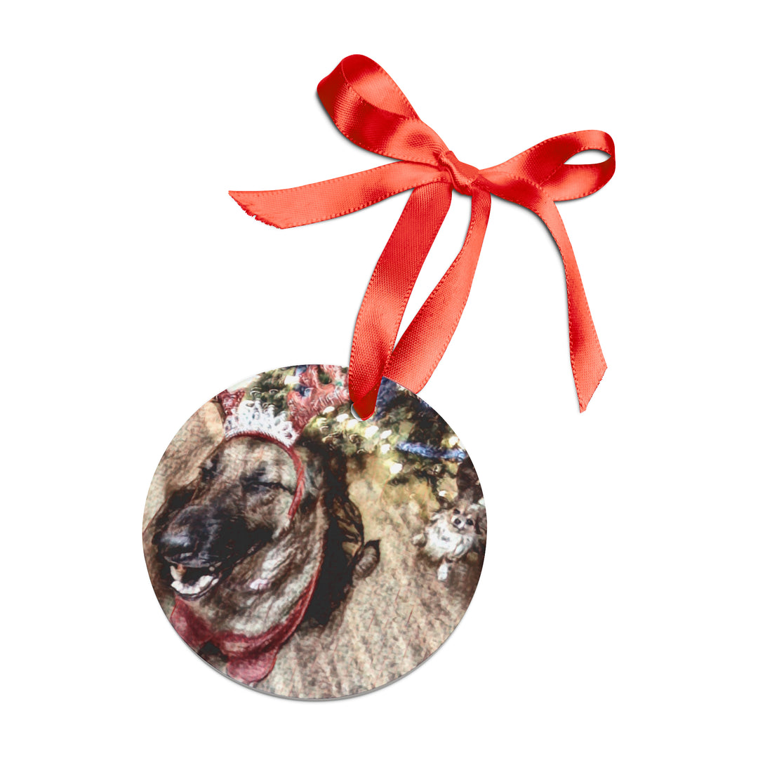 German Shepard Laughing, Acrylic Ornament with Ribbon
