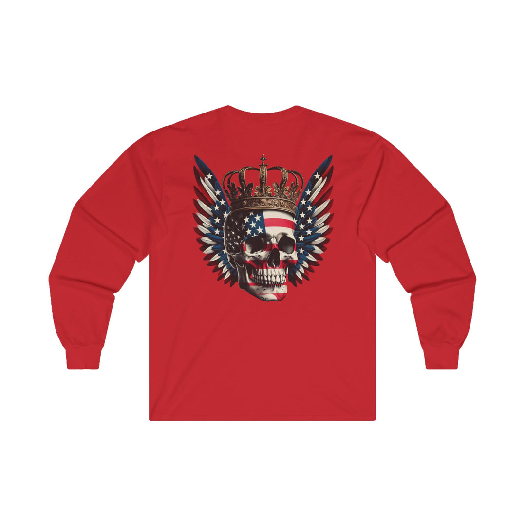 Long Sleeve Tee - Fierce Soul Stars and Stripes Royal Winged Skull Design