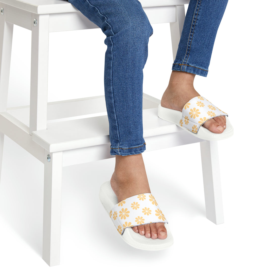 Yellow Flowers Youth PU Slide Sandals