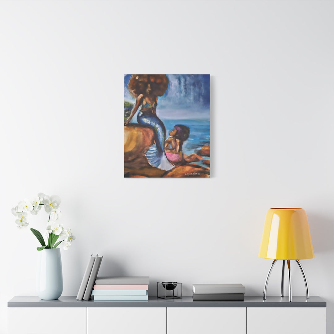 Mermaid and Child Art Canvas Print - Afrocentric Bohemian Decor