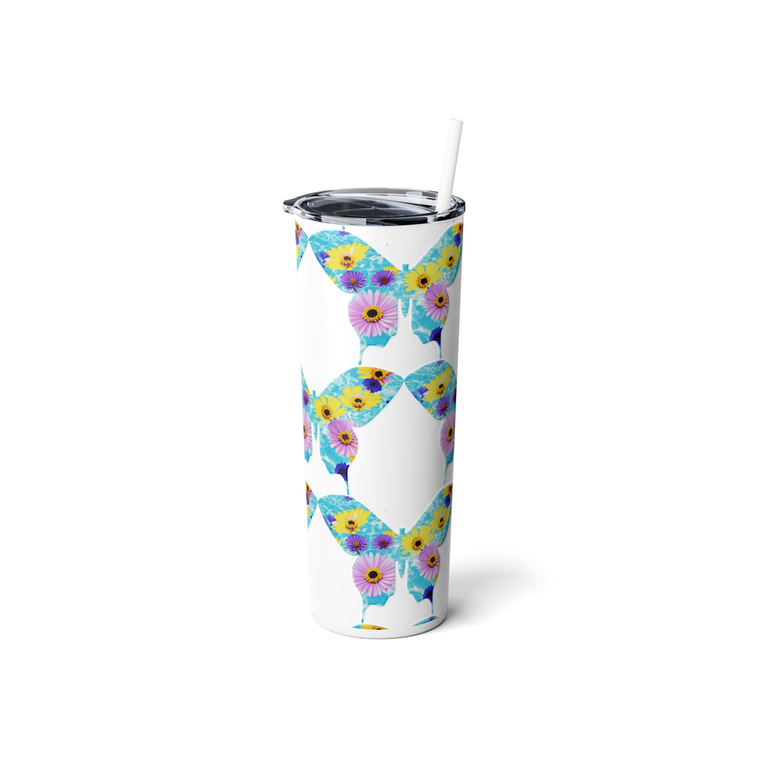 Butterflies & Flowers Skinny Steel Tumbler with Straw, 20oz