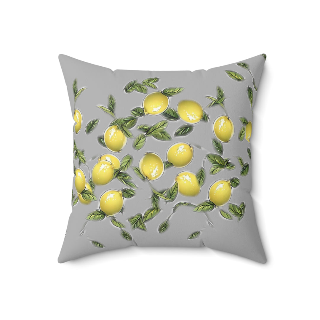 Grey  Bunches of Lemons Faux Suede Square Pillow