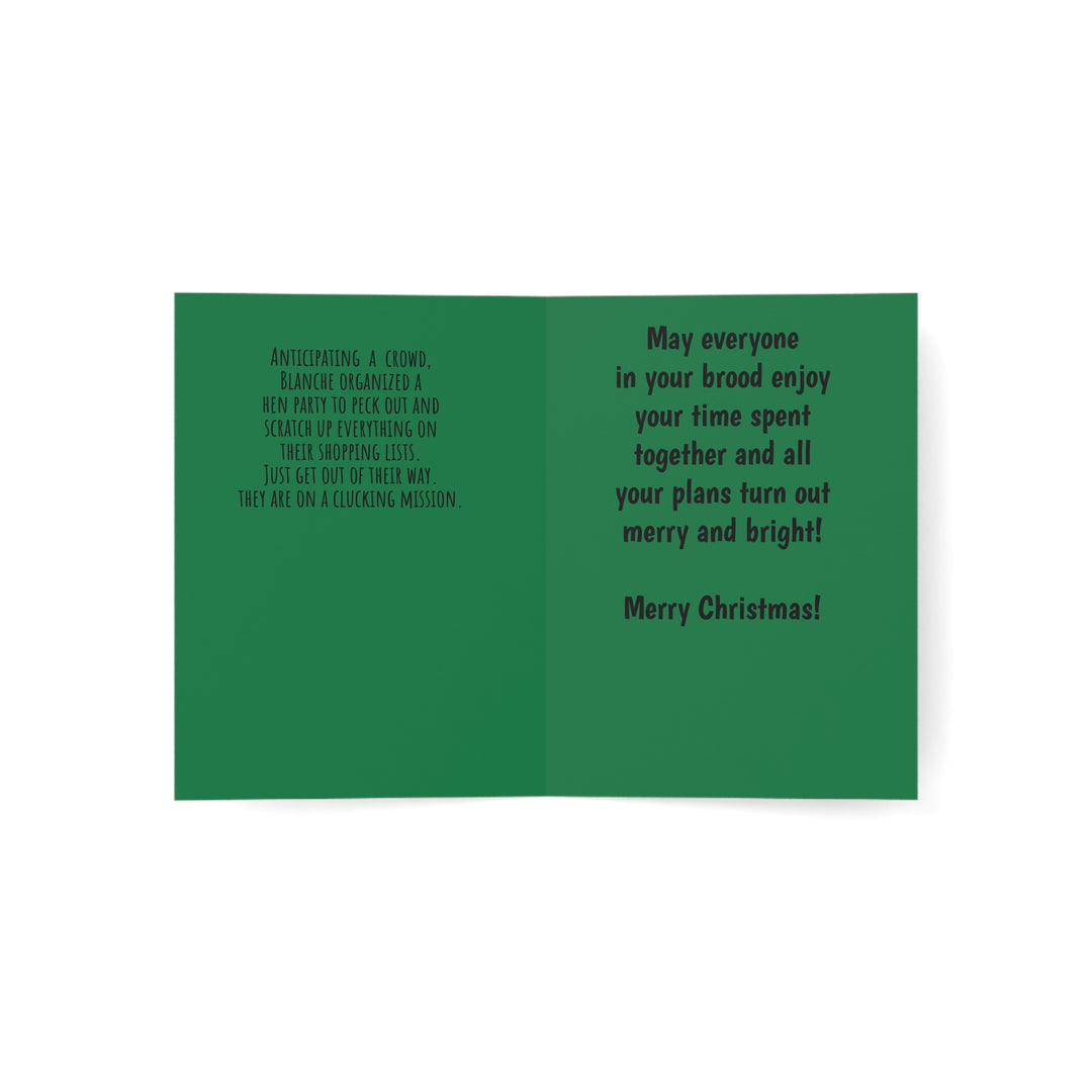 Chicken House Narratives Christmas Greeting Cards - Nosey Blanche and the Shopping Hen Party Design (Greeting Cards)
