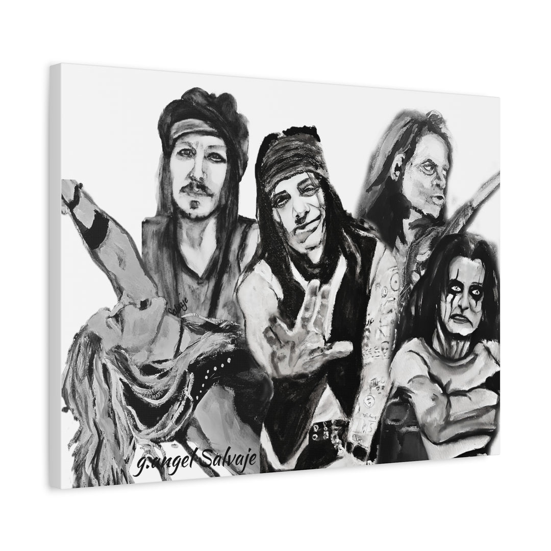 Canvas Wall Art - Alice Cooper and Guitarists Black and White Rock and Roll Series Painting