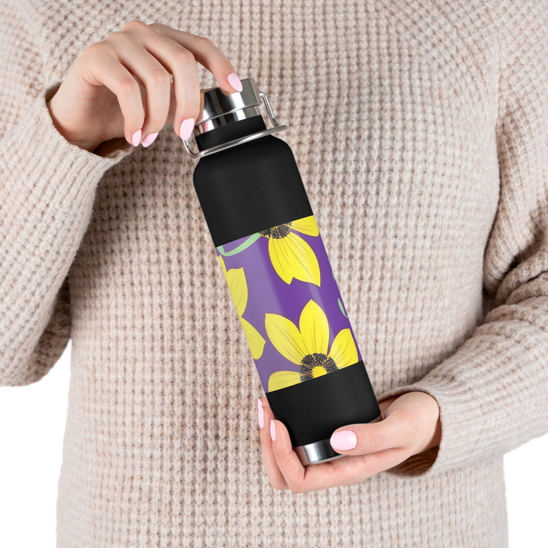 Yellow Floral on Purple, no quotes Copper Vacuum Insulated Bottle, 22oz