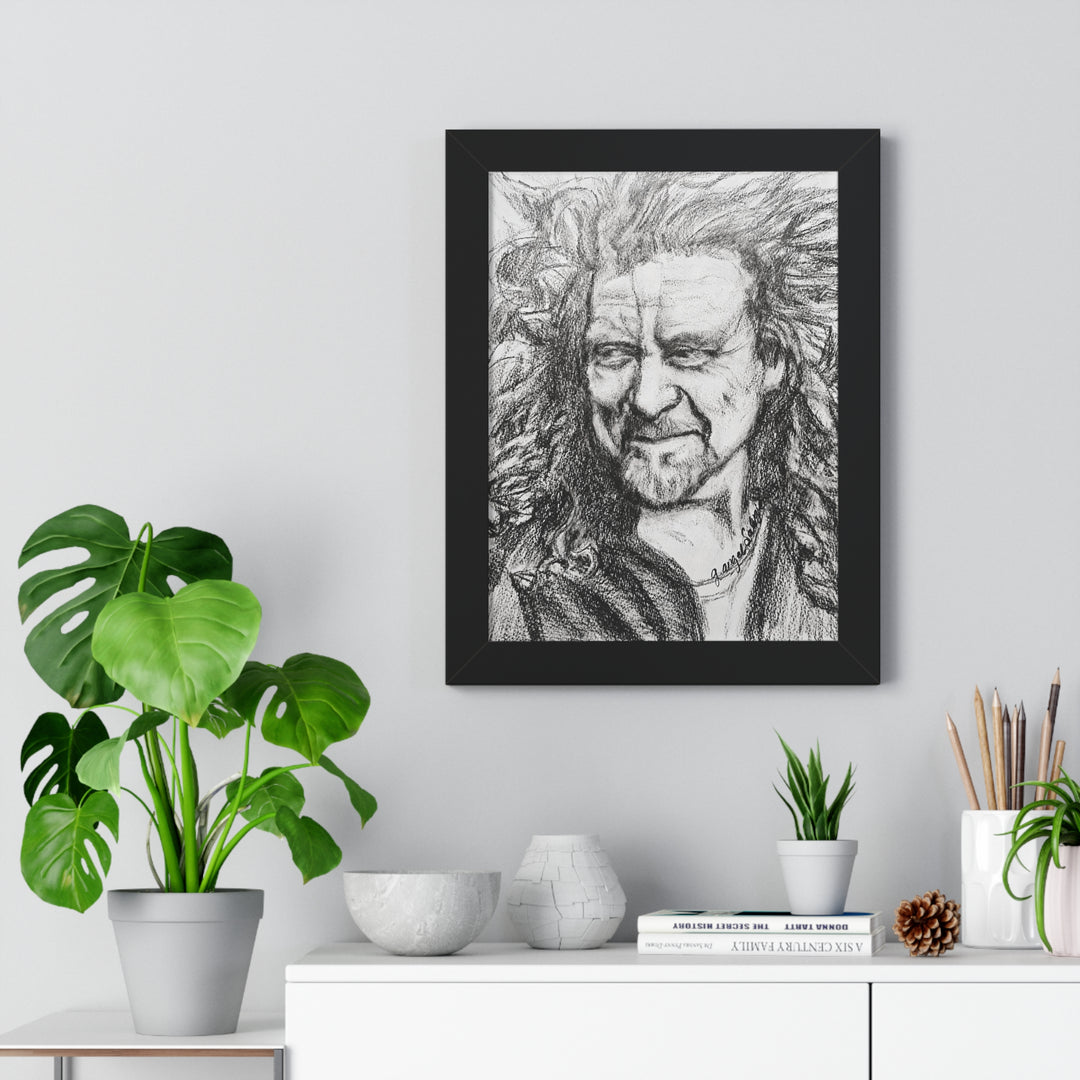 Vertical Poster - Robert Plant B&W Rock and Roll Series Framed Art Print