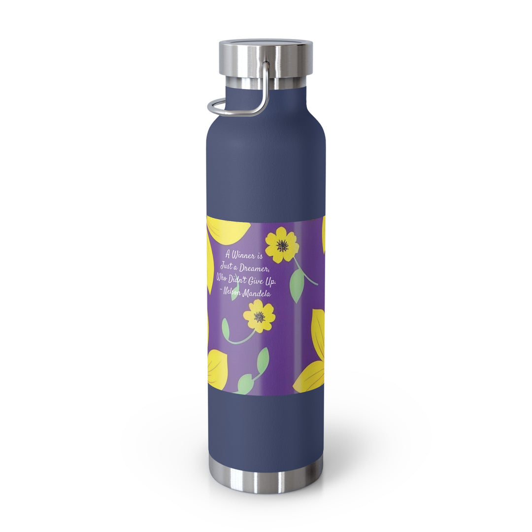 Yellow Floral Inspirational Quotes Copper Vacuum Insulated Bottle, 22oz