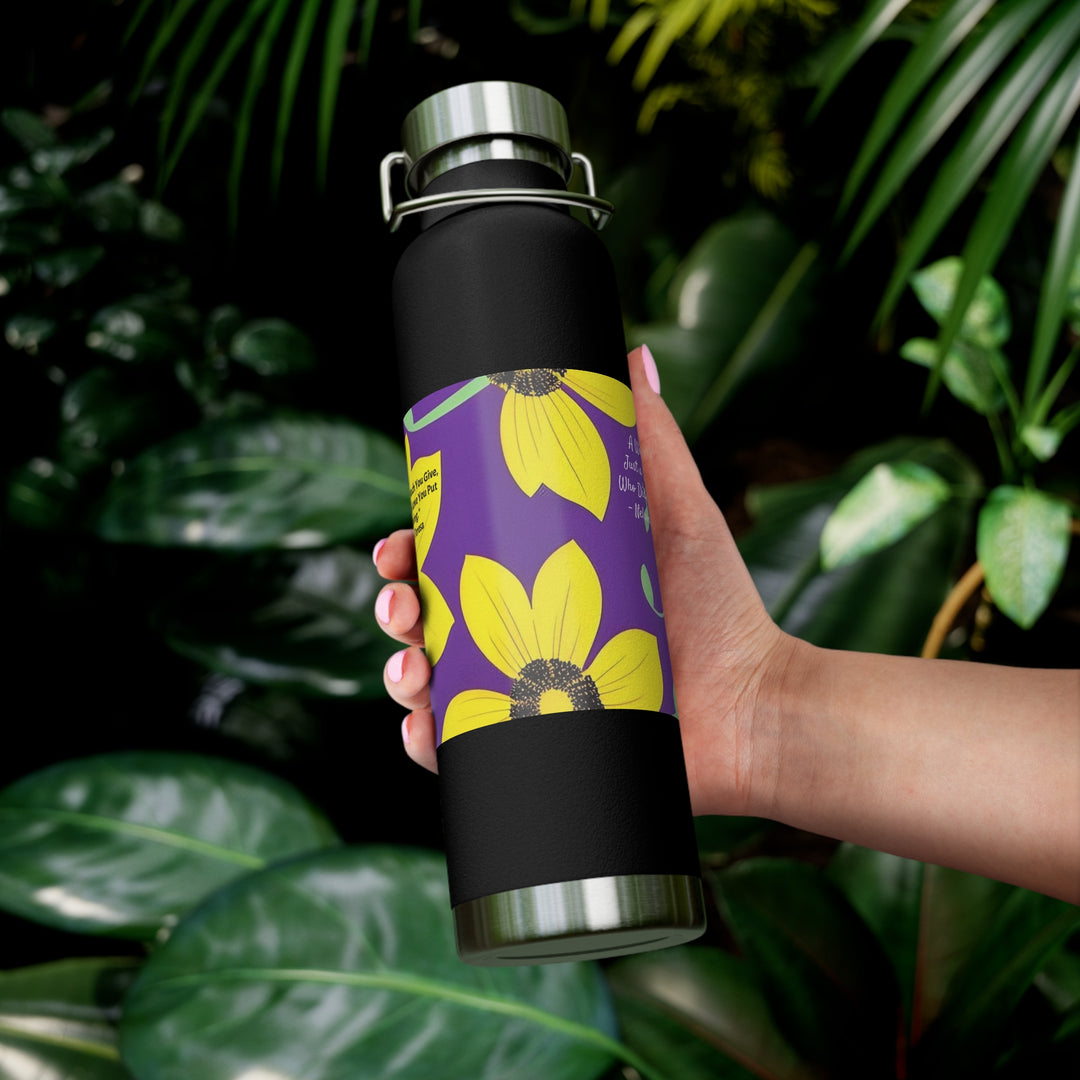 Yellow Floral Inspirational Quotes Copper Vacuum Insulated Bottle, 22oz
