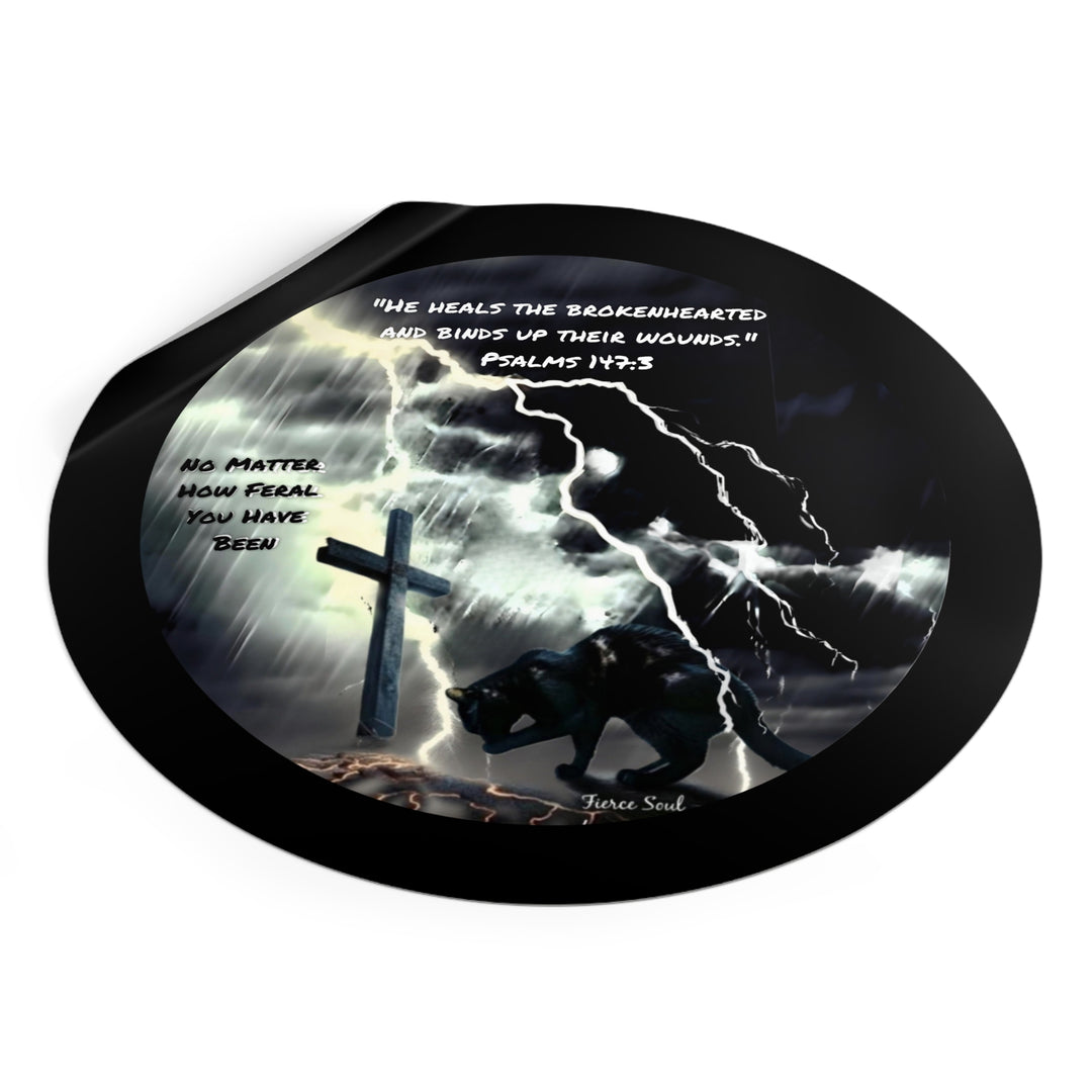Inspirational Vinyl Stickers - Psalms 147:3 Feral Cat Design