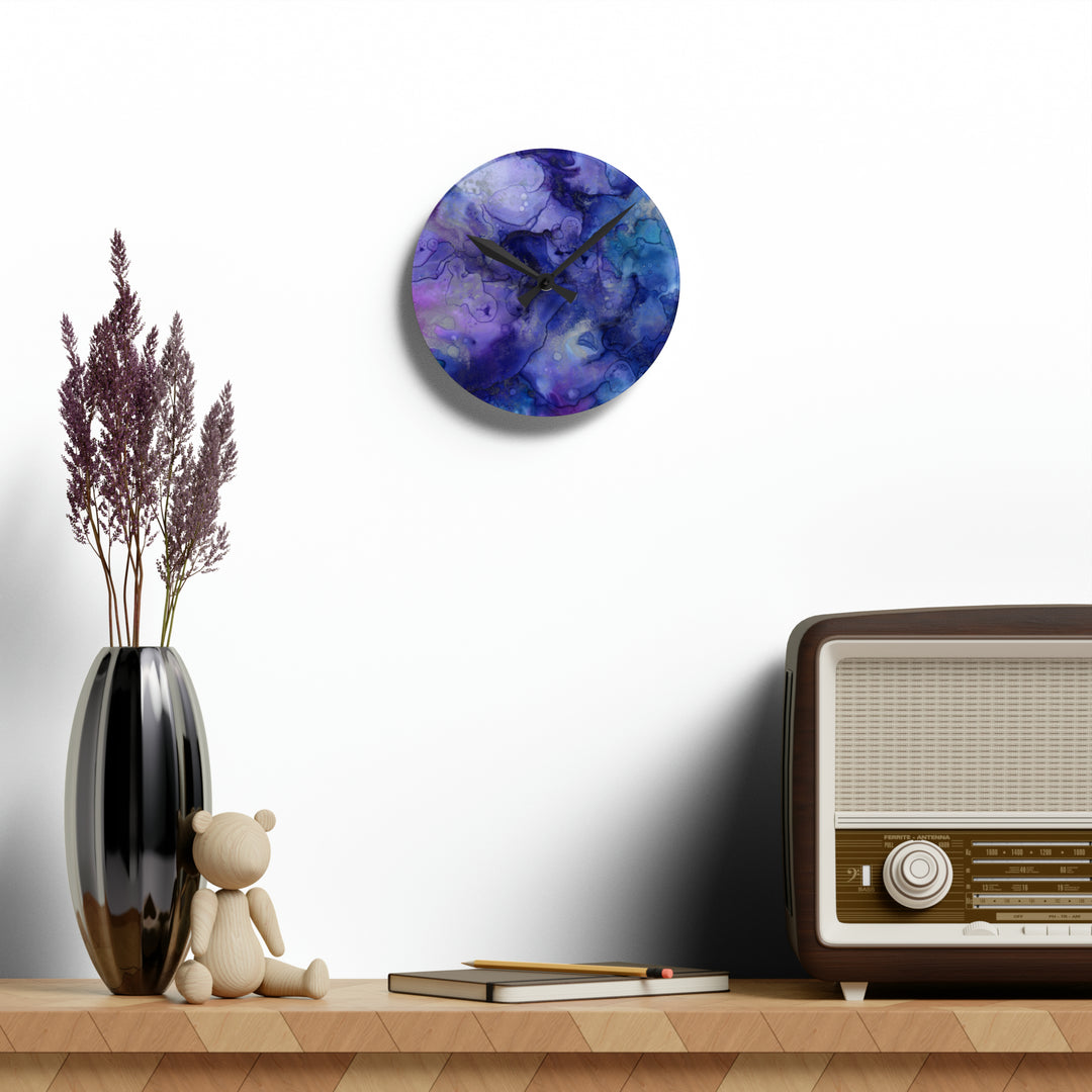 Purple Haze and Turquoise Plumes Acrylic Wall Clock
