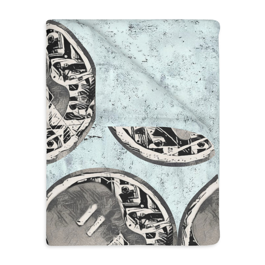 Grey Little Sketchy on Textured Blue Velveteen Minky Blanket (Two-sided print)