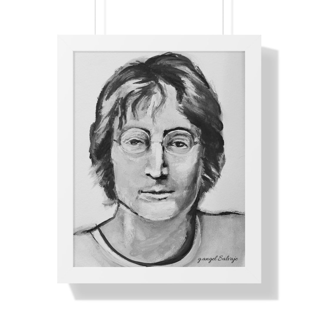 Vertical Poster - John Lennon Portrait by g angel Salvaje Black and White Rock and Roll Series