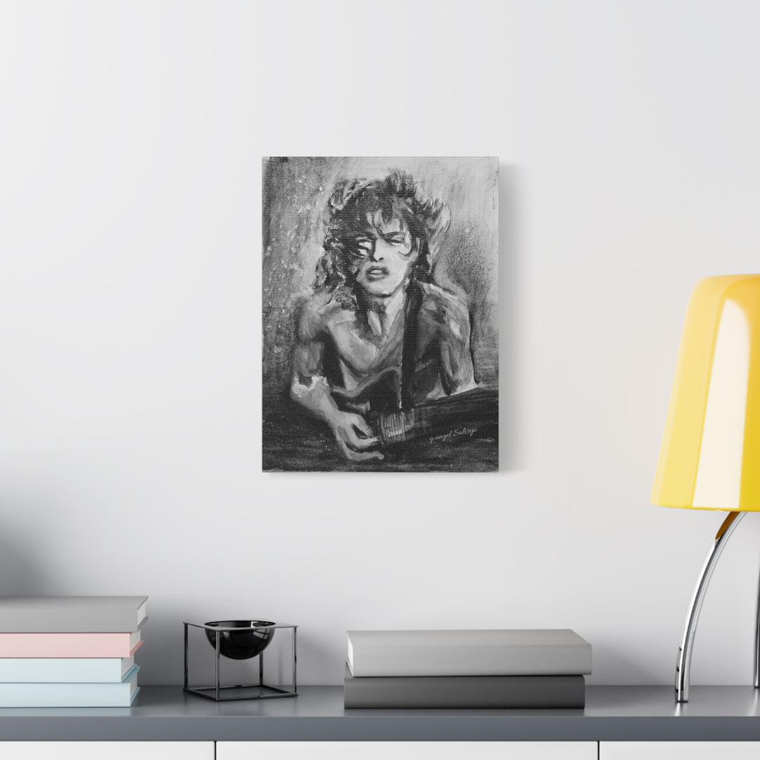 Angus Young, B&W  Rock and Roll Series Matte Canvas, Stretched, 1.25"