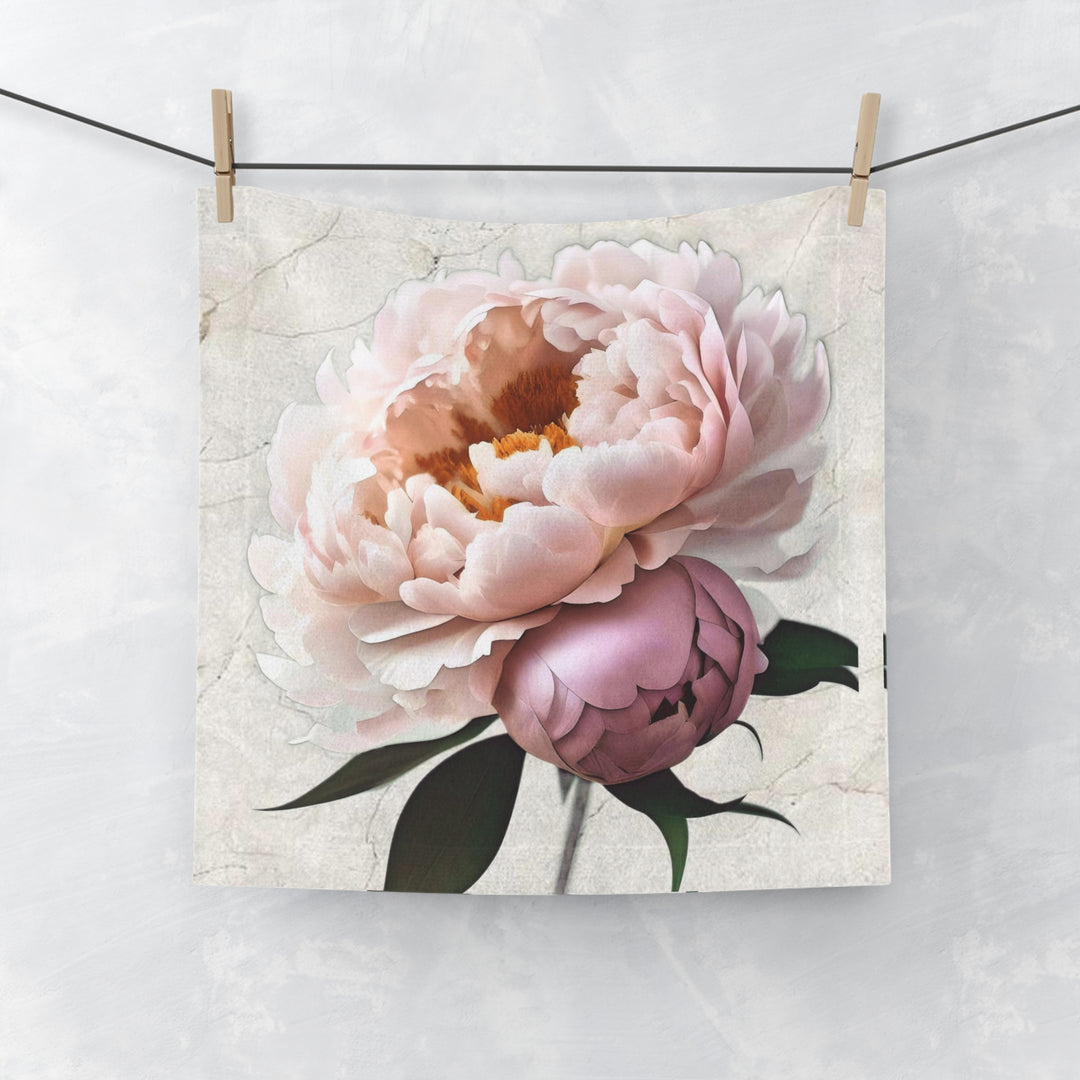 Peach Peony on Marbled Cream Face Towel