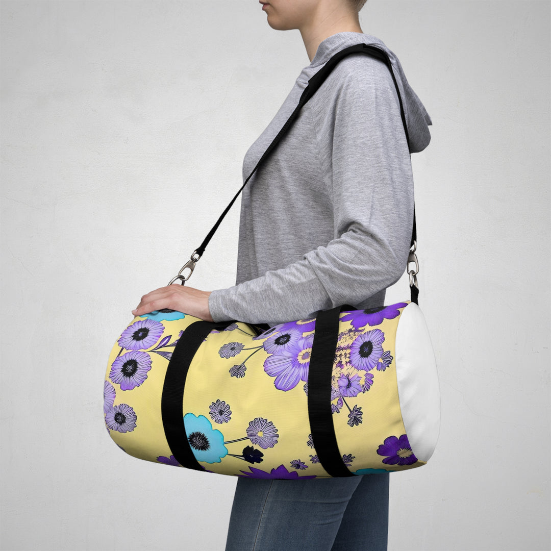 Purple Flowers Dancing on Sunshine Duffel Bag