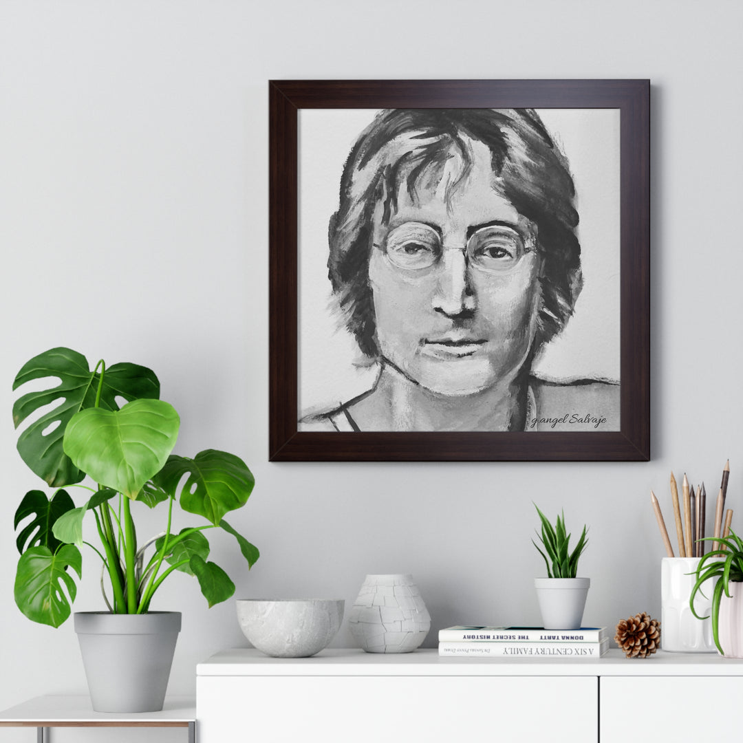 Vertical Poster - John Lennon Portrait by g angel Salvaje Black and White Rock and Roll Series