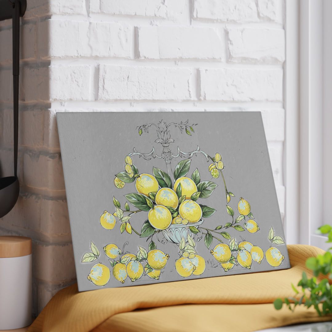 Grey Bunches of Lemons Centerpiece Glass Cutting Board