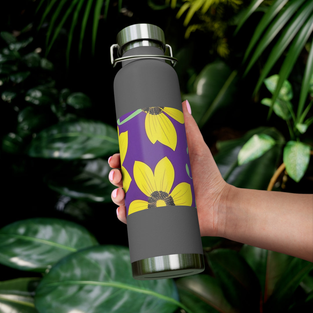 Yellow Floral on Purple, no quotes Copper Vacuum Insulated Bottle, 22oz